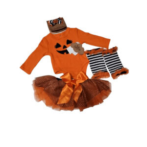 Baby Essentials infant girls orange pumpkin 4 piece skirt set size 3 months